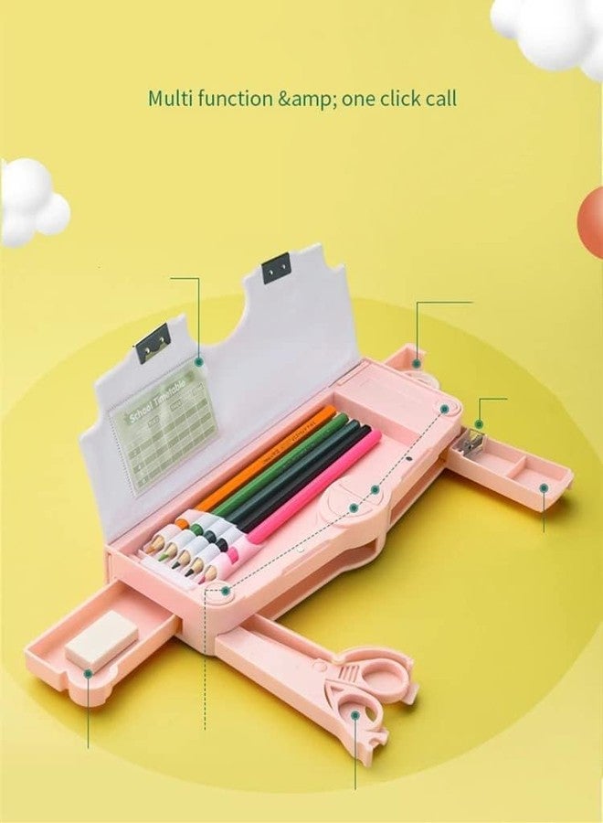 Parshya Plastic Multifunctional Cute School Pencil Box,Unicorn Compass Box For Boys,Geometry Pencil Box For Kids With Inbuilt Scissor,Ruler,Eraser & Sharpener,Magnetic Pencil Box (Multicolor) - Image 2